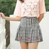 日本のプレッピースタイルの女性ミニプリーツスカート原宿ハイウエストハート刺繍甘いレトロプレートカワイイAラインS 210520