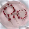 Haarspangen, Haarspangen, Schmuck, romantische Hochzeitsaccessoires, Noiva Bridal, handgefertigt, rotes Haarband, Perlen-Blumen-Kopfschmuck, Stirnbänder mit Tropfen-Del