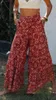 Boheemse oranje totem bloem print wide poot broek etnische vrouw vakantie elastische taille boog volledige lengte broek femme casual 211115