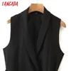 Tangada mujer negro chaleco largo abrigo con slash office señoras chaleco sin mangas blazer doble botonadura elegante top 3Z38 210819