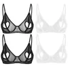 IEFiEL Womens Naughty Nightwear Exotic Bra Mesh Tops See Through Sheer Lingerie Heart Shape Hole Wire-free Unlined Top Bras