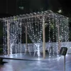 LED في الهواء الطلق مصباح شمسي الأضواء ستارة إكليل لمدة عام ديكورات عيد الميلاد حديقة الطاقة الشمسية الخفيفة الخفيفة المائية 211012