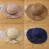 Party Hats Summer Sun Protection opvouwbare strandhoed Dames Holle ademend Brede Brim Caps Bow Straw Cap 4 kleuren T500900