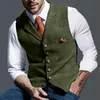 Jaquetas masculinas Formal Bonito V Neck botons Decoração Colete homens Vintage Waistcoat único-pisado para negócios