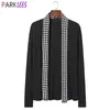Houndstooth Patchwork Cardigan Sweater Men Fashion Shawl Collar Design Mens Knitted Sweaters Coat Casual Slim Fit Male Knitwear 210522