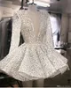 2022 Real Image Lace Cocktail Dresses Long Sleeves Beaded Mini Skirt Short Prom Gowns Deep V Neck Celebrity Dress