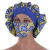 Motif africain imprimé Satin Bonnet Hijabs chapeaux femmes nuit sommeil casquette avec masque Turban Extra Large tête porter dame tête Wrap chapeau DD889