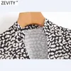 Zevity Women Vintage V Neck Digital Leopard Print Hem Plattor Ruffles Mini Dress Lady Långärmad Chic Business Vestido DS4770 210603