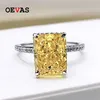 OEVAS 100% argento sterling 925 8 * 10mm giallo rosa acquamarina ad alto tenore di carbonio diamante taglio radiante anelli per le donne festa gioielli 211217