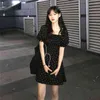 Kawai en linje vestido boho svart mini vestidos kvadrat krage chiffong blommig klänning verano koreanska retro söt hajuku 14386 210521