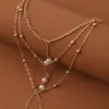 Moda Bohemia para mujer, cadena de Metal de Color dorado con cuentas, colgantes de perlas blancas, pulseras de cadena de dedo multicapa, regalo de joyería