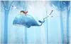 Custom photo wallpapers for walls 3d murals wallpaper Modern hand drawn boy fish forest cute cartoon children room mural background wall papers