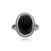 S925 Sterling Silver Open-End Ring Natural Black Agate Egg Noodles Retro Personalized Fashion Women's Baita Gift