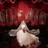 新しい結婚式のアーチの小道具n形の金属の錬鉄製レインボーロードリード人工花の立場の結婚式の背景の装飾飾り