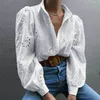 BOHO INSPIRED BLUSA in cotone camicie bianche a maniche lunghe modello traforato donna top primavera estate top casual beach cover up 210323