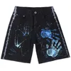 2021 Summer Men's Loose Casual Denim Shorts Trendy Fashion Brand Five-point Pants Hand-painted Printing Straight Thin Shorts X0621