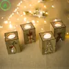 30PCs Julstearinhållare 9 * 7 * 7cm med FedEx Leverans Mini Trä ljusstake dekoration mönster av ren träd Tealight Holder för Xmas Heminredning Trä tillverkad