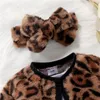 2021 inverno crianças crianças conjuntos criança criança meninas bebê leopardo quente manga completa top casaco retalhos letter joelho-comprimento vestido headband conjunto 3 pcs 3m-3y