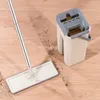 Platt squeze mop för tvätt golvrengöring med hink och mikrofiber återanvändbara dynor rostfritt stål handtag våt eller torr 210830