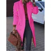 Woolen Coat Women White Pink Khaki Lapel Fashion Slim Tops Autumn Winter Plus Size Temperament Long Blends Jacket GH517 211104