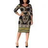 Womens Plus Size Jurken Casual Afrikaanse Dames Elegante Pols Hoge Taille V-hals Vintage voor Werkkantoor Zakelijke Mode Slanke Vestidos Jurk Midi
