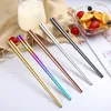 Metal Square Chopsticks Glossy Titanium Pläterad Anti Scalding Högkvalitativ 304 Rostfritt Stål Rainbow Golden Black Chopstick