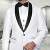 White Wedding Tuxedo for Groom with Black Shawl Lapel 3 piece Formal Business Men Suits Set Jacket Vest with Pants Male Fashion X0909