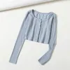 Korean sweater women purple cardigan sexy long sleeve crop o neck button up vintage ribbed green 210914