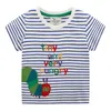 Jumping Meters Stripe Girls Tees Animals Baby Clothes for Summer 100% Cotton Children's T shirts Embroidery Kids Tops 210529