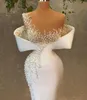 Women dress Yousef aljasmi Evening dress One shoulder White Satin Pearls Sheath Labourjoisie Kim kardashian kylie jenner