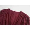 Kvinnor Klänningar Vintage Polka Dot Voile Mini Dress Sexig V-Neck Club Wear Bow Belt 210421