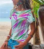 Hors épaule Mode Femmes T-shirts d'été à manches courtes Feuilles Imprimer Femmes Chemise Plus Taille Summer Boho Tops Thin Tops S-3XL Y0629