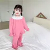 春の到着の女の子長袖2片のスーツトップ+パンツ子供韓国のデザインセットパジャマセット210528