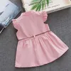 robe de princesse Pour Fille Coton bébé fille Robe brodé pêche gilet robes D'été 1-4Y Q0716