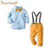 Мальчики мода одежда наборы мальчик дети полосатые наряды подвеска детская одежда вечеринка Bowtie костюм случайные 210429