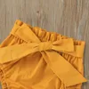 Estilo de verão crianças conjuntos casuais longos flrae manga impressão girassol t-shirt curva amarelo calções sólidas 2 pcs roupas criança 210629