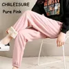 CHRLEISURE Mode Frauen Winter Warme Lange Hosen Fleece Dicke Leggins Mujer Feste Größe Plus Elastische Spitze-up Casual Leggings 211008