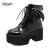 Gdgydh Nova Moda Angel Asa Anchle Boots High Saltos de Patente de Patente Plataforma Womens Botas Punk Gothic Sexy Modelo Sapatos Prefeito K78