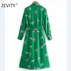 ZEVITY New women fashion animal print long sleeve casual shirt dress office lady breasted bow sashes vestido chic dresses 210322
