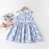 Baby Mädchen Kleider tragen Mädchen süße Blumendruck ärmelloses Kleid Kinder Kleidung Party Kleider für Mädchen Blumendruck Faltenrock Q0716