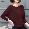 Bahar Zarif Parlak Pullu Bluz Tunik Artı Boyutu Kadın Bluzlar Moda Parlatıcı kadın Glitter Gömlek Tops Blusa 7979 210521