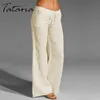 Calças de linho de algodão feminino Alto cintura harem solto macio macio cintura elástica branco calças de verão azul calças casuais para fêmea 210319
