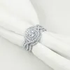 Hon 3 stycken 925 Sterling Silver Vigselringar för kvinnor 2.1ct AAAAA CZ Förlovningsring Set Classic Smycken Storlek 5-12 211014