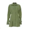 White Short A Line Dres Office Lady Solid Tunic Shirt Female Pocket Cotton es Autumn Green Vestido 210623