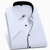 プラスサイズ8xl 7xl夏の男性シャツ半袖ファッションソリッドツイルの男性シャツフォーマルなビジネスホワイトカミサマスコリン服210708