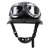 Caschi da moto Casco in pelle tedesco adulto nero brillante Stile della seconda guerra mondiale Retro Vintage Chopper Biker Pilot Bicycle Casque Moto Half Face