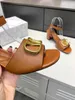 Logo Buckle Leather Low Heel Women's Sandals Summer Classic Fashion Versatile Multi Color High Heels Full Package