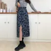 Chic Checked Jeans Skirts Women Autumn Vintage High Waist Patchwork Denim Female Plus Size A-Line Split Sexy Saias 210601