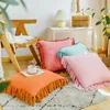Kudde/ dekorativ kudde 45 cm orange/ ljusblå/ rosa bomull stickad kudde täckning tofs ulltråd kudde kudde ländrygg