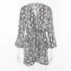 Casual Dresses 2021 V-Neck Snake Print Split Long Sleeve Sexy Dress Women Autumn Streetwear Party Bodycon Midi